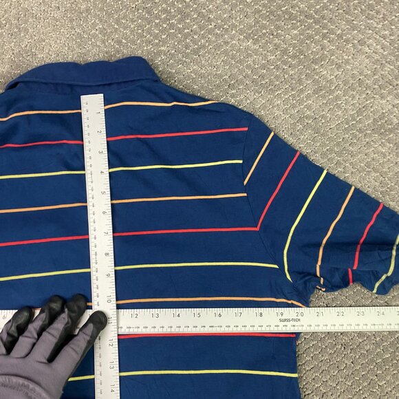 Criquet Polo Shirt Men's Medium Blue Stripe Organic Cotton Striped Preppy - Picture 7 of 10